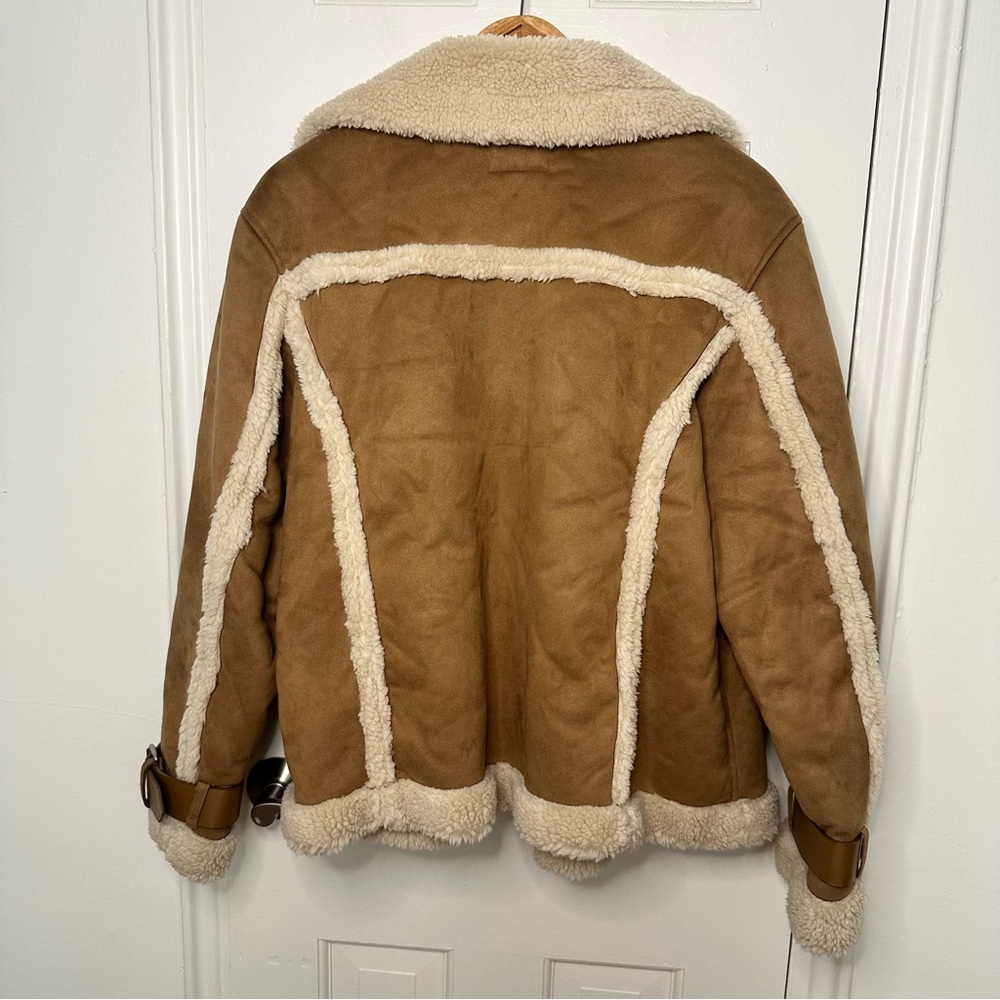 Express Faux Suede Sherpa Jacket Camel Brown Afghan Shearling Penny Lane Western - Picture 10 of 10